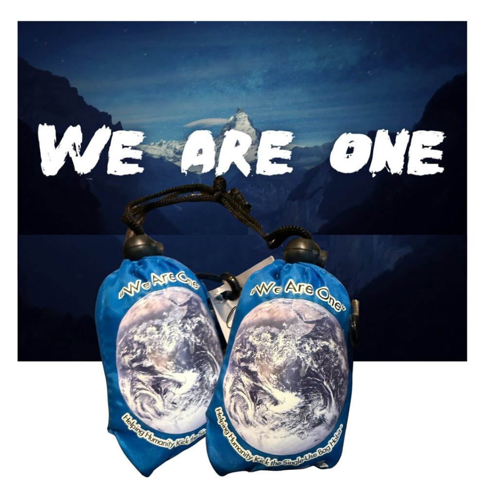 NWT ChicoBag TWO-SET Reusable Market Grocery Tote Bag in Blue - "WE ARE ONE"
